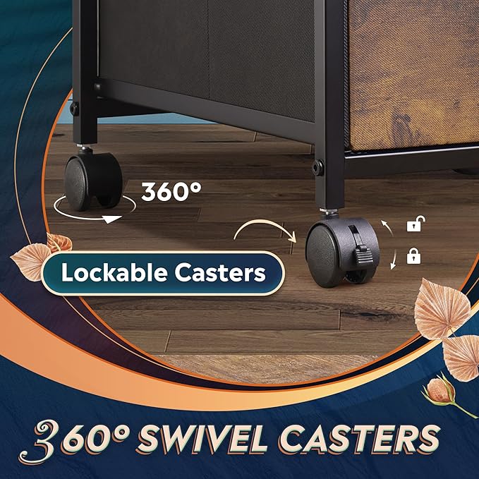 DEVAISE 2 Drawer Mobile File Cabinet, Rolling Printer Stand with Open Storage Shelf, Fabric Vertical Filing Cabinet fits A4 or Letter Size for Home Office, Rustic Brown Wood Grain Print