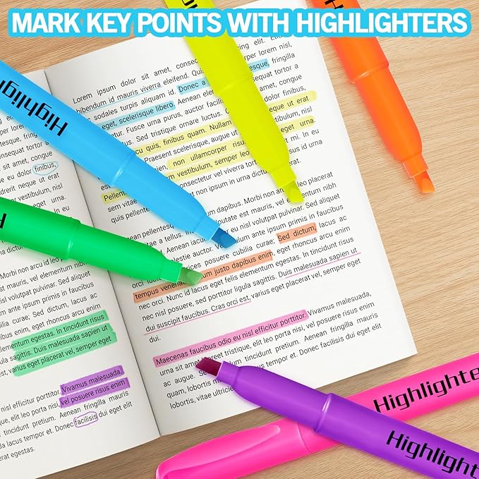 Duchong 360 Highlighters Bulk, Highlighters Assorted Colors for Adult Kids, Chisel Tip Dry-Quickly No Bleed Highlighter, Office Classroom Must Have, School Supplies for Teachers