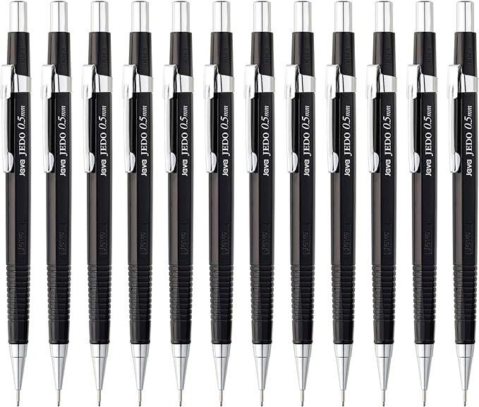 JAVAPEN 0.5 mm Mechanical Drafting Pencils – 12-Pack, Precision Lead, Anti-Roll Hex Barrel, Built-in Eraser, Smooth Writing – Made in Korea