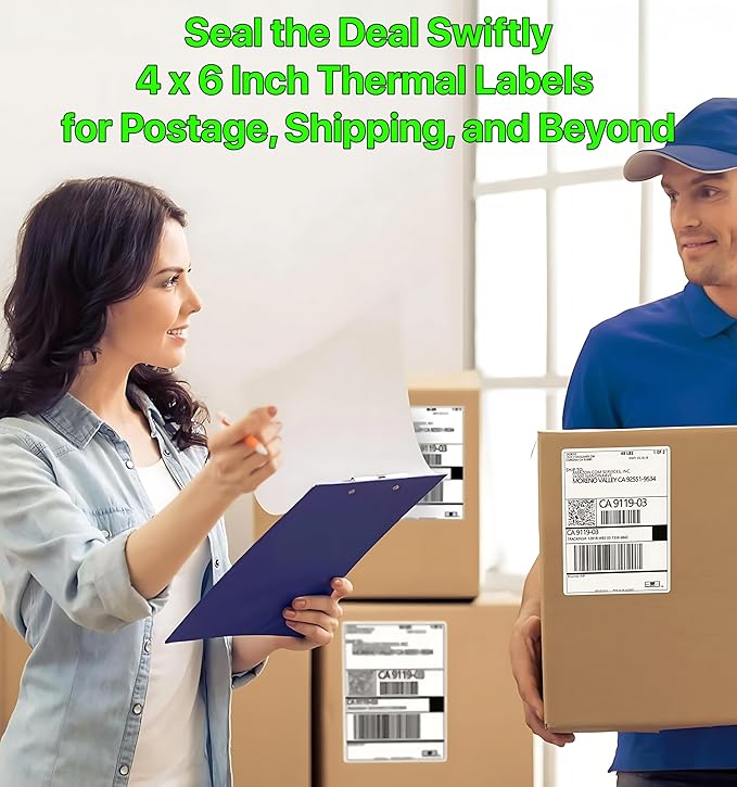 Roll 4 x 6 inch - 1000 Thermal Labels Direct White Strong Adhesive Perforated Postage Shipping Printer Compatible with Zebra SNBC Epson Rollo (1000 Labels, 2 Rolls)