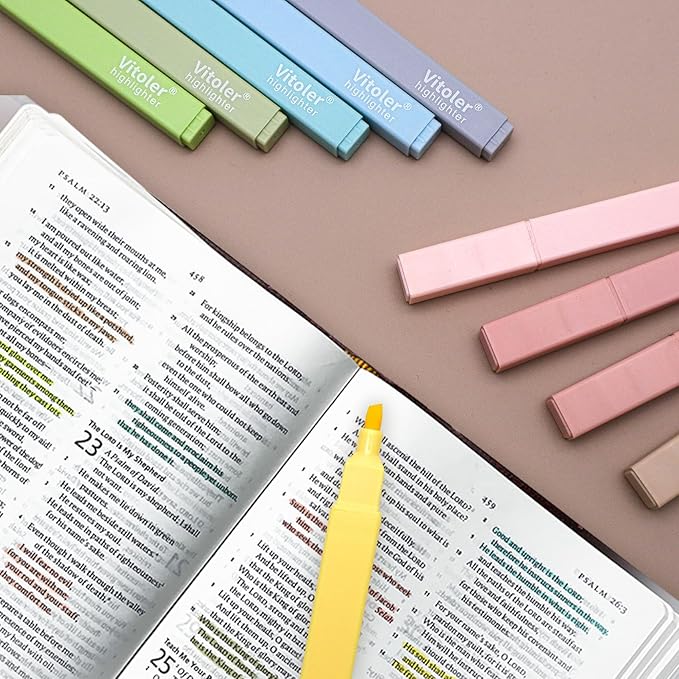 Vitoler Bible Highlighters with Soft Chisel Tip,10Pcs,Aesthetic No Bleed Dry Fast Easy to Hold, Bible Highlighters,Cute Highlighter for School Office Supplies