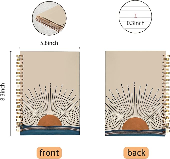 VNWEK Boho Notebook,Hardcover Spiral Notebooks 5.5×8.3 Inch,Aesthetic Notebook,Boho JournalGifts For Woman Man
