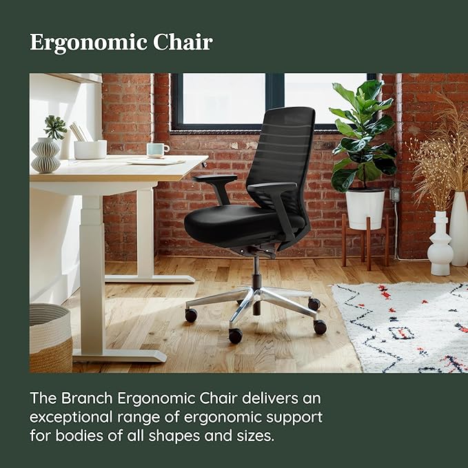 Branch Ergonomic Chair - A Versatile Desk Chair with Adjustable Lumbar Support, Breathable Mesh Backrest, and Smooth Wheels - Experience Optimal Comfort and Support - All Black