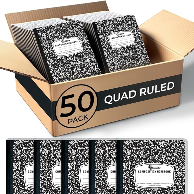 50 Pack Graph Composition Notebook, 200 Pgs (100 Sheets) Bulk Graph Paper Composition Notebook for school, Bulk Graphing Notebook, 4x4 Grid, Quad Ruled Composition Book, Hard Sewn Bound Cover