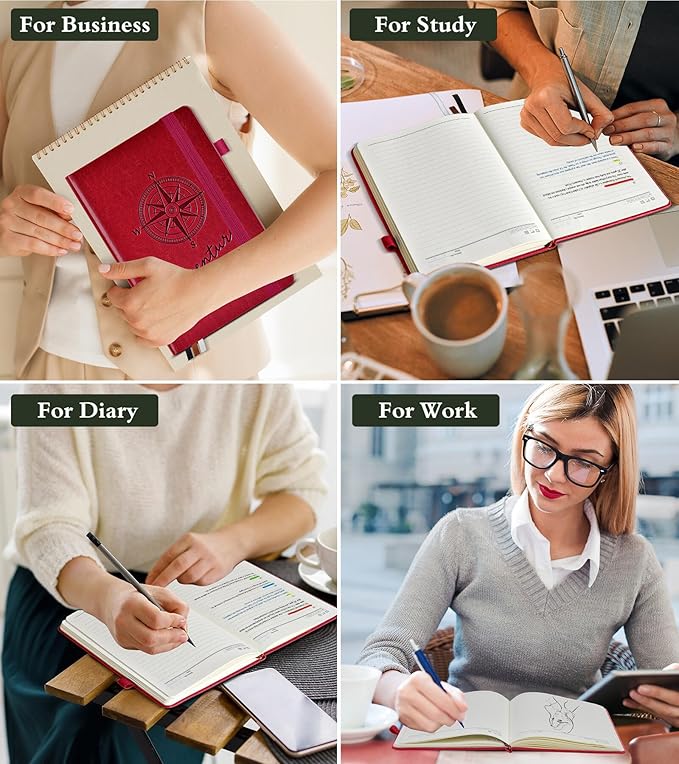 Lined Journal Notebook for Men Women, 160 Pages Ruled Paper, Inner Pocket, A5 Hardcover Vintage Leather Notebooks for Work, School, Travel Journaling,Daily Diary,Notepad 5.8" x 8.5" (Burgundy)