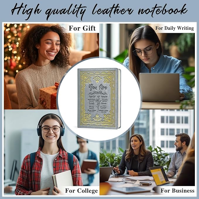 Grey A5 Lined Leather Journal Notebook,Inspirational Christian Gifts Hardcover Executive Notebooks for Men Women,200 Pages 100 Gsm Thick Ruled Paper Daily Diary for School,Family ,Friends,Work (You Beautiful Grey)