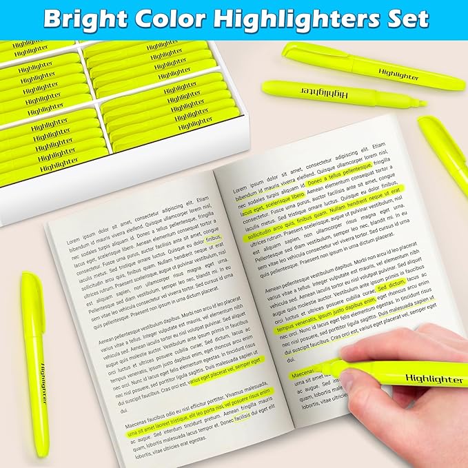 Duchong 108 Yellow Highlighters, Chisel Tip Dry-Quickly Bluk Highlighter Markers, Highlighter Bright Colors for Adult Kids, Office Classroom Must Have, School Supplies for Teachers