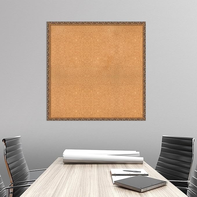 Amanti Art Natural Cork Board for Wall, 36x36 Vision Board with Bronze Frame, Oversize Corkboard Office Decor for Home Organization, Traditional Corkboard Pinboard to Display Items for Home