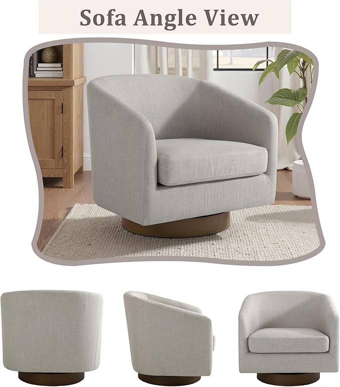 UIXE Swivel Accent Chairs Set of 2, Fabric Upholstered Barrel Chair for Living Room, Comfy Round Armchair Single Sofa Bedroom Reading Seat - 31" W, Khaki