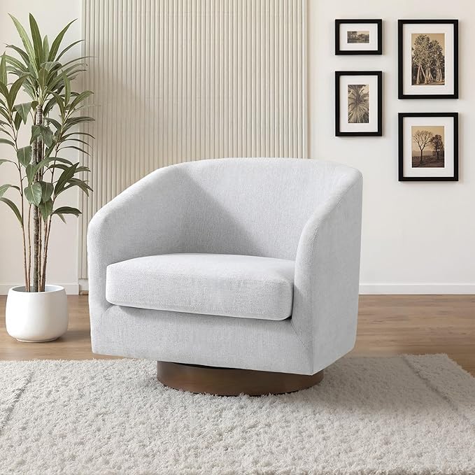 UIXE Swivel Accent Chairs Set of 2, Chenille Upholstered Barrel Chair for Living Room, Comfy Round Armchair Single Sofa Bedroom Reading Seat - 31" W, Beige