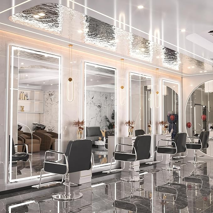 Hasipu Full Length Mirror with Lights, 83" x 36" LED Lighted Floor Standing Mirror, Full Body Dressing Hanging Mounted Mirrors, Dimmable, Tempered Glass, Safe to Use, Square White