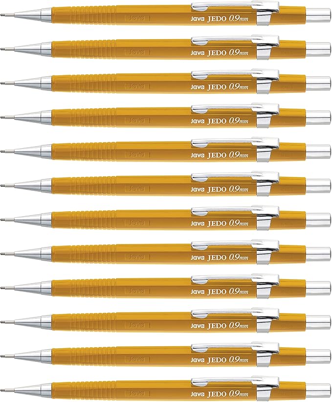 JAVAPEN 0.9mm Mechanical Drafting Pencils β 12-Pack, Heavy-Duty Lead, Comfortable Grip, Anti-Roll Hex Barrel, Built-in Eraser, Made in Korea