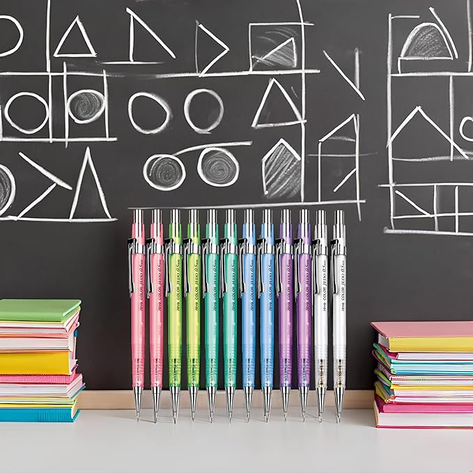 JVPEN Transparent Mechanical Pencils β 0.5β―mm Drafting Pencils, Assorted Clear Colors β Smooth Writing, Non-Slip Grip, Built-in Eraser β Ideal for School, Office & Technical Drawing β 12-Pack