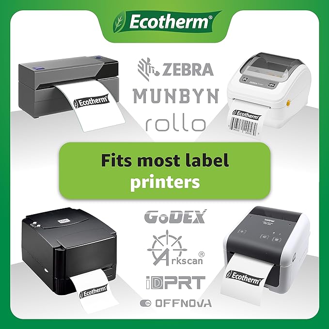 3" x 1" Thermal Labels | 4 Rolls | 5240 Labels | fits Zebra, Munbyn, Rollo, Godex, Arkscan, iDPRT, Offnova Thermal Label Printers and More | Blank White Adhesive Stickers by Ecotherm