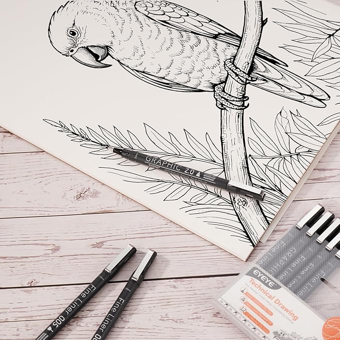 EYEYE Micro Pens, Black Drawing Art Pen,0.25/0.35/0.45/0.5/1.0/2.0mm Archival Pens Waterproof Ink Set Artist Supplies Archival Inking Markers Sketch Outline Pen