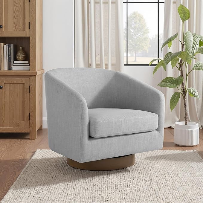 UIXE Swivel Accent Chairs Set of 2, Fabric Upholstered Barrel Chair for Living Room, Comfy Round Armchair Single Sofa Bedroom Reading Seat - 31" W, Light Gray