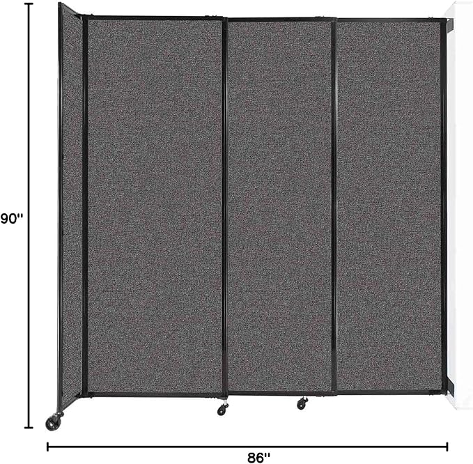 Wall-Mounted Sliding StraightWall Room Divider | Adjustable Widths | Locking Wheels | Room Separator | Up to 7'2" Wide x 7'6" Tall Charcoal Gray Fabric Panels