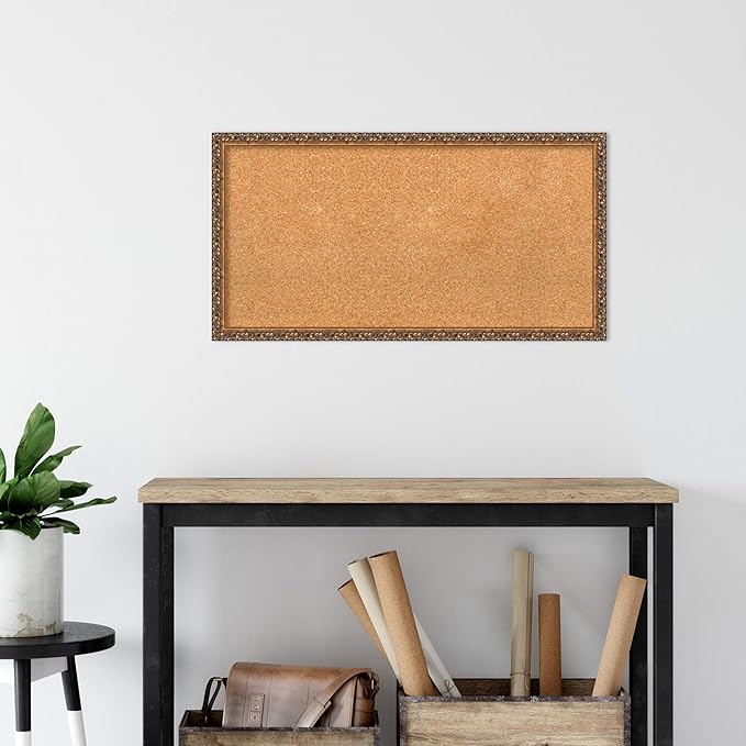 Amanti Art Natural Cork Board for Wall, 18x34 Vision Board with Bronze Frame, Medium Corkboard Office Decor for Home Organization, Traditional Corkboard Pinboard to Display Items for Home