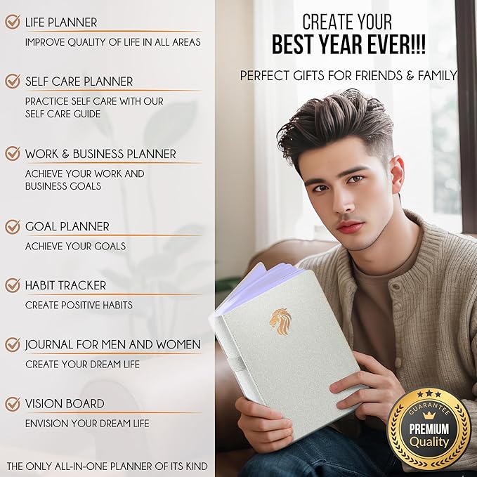 Life Planner - Undated Daily, Weekly & Monthly Planner with Budget Section | A 12 Month Journey to Increase Productivity & Happiness | Life Organizer & Gratitude Journal - Horizontal Format