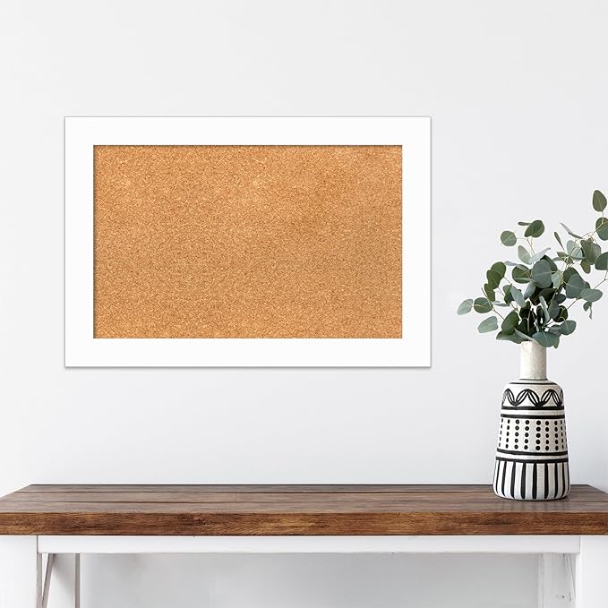 Amanti Art Natural Cork Board for Wall, 17x25 Vision Board with White Frame, Small Corkboard Office Decor for Home Organization, Casual Corkboard Pinboard to Display Items for Home Organization in
