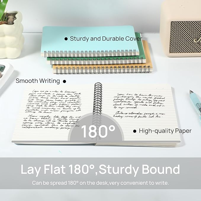miikoul 24 Pack A5 Spiral Lined Notebooks, 8.3" X 5.5", 60 Sheets/120 Pages Wide Ruled Notebook Spiral Journals Bulk Paper Cover Notepad 12 Colors for Students Taking Class Notes Home Office Gift