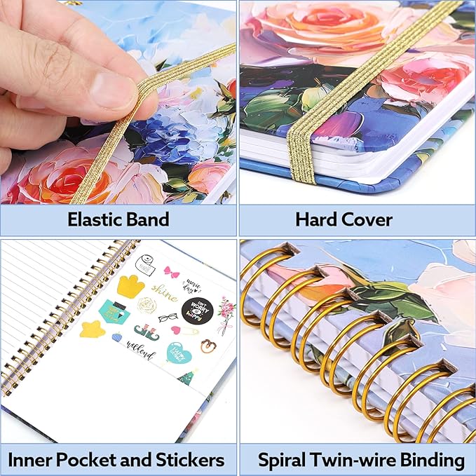 Lined Spiral Notebook, 140 Pages College Ruled Journal for Women A5 Journaling Notebooks for Work & Note Taking Perfect for Men Women Office Home School, 5.9" x 8.3"-Pink Flower