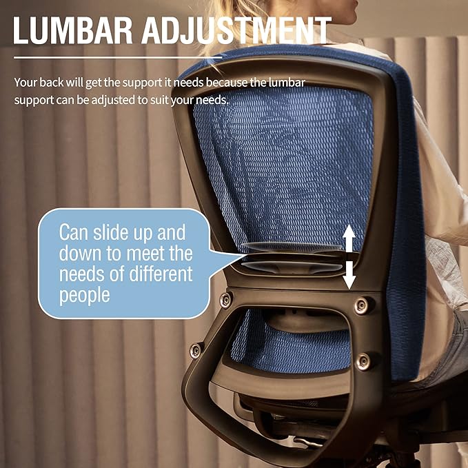 ELABEST Mesh Office Chair,Ergonomic Computer Desk Chair,Sturdy Task Chair- Adjustable Lumbar Support & Armrests,Tilt Function,Comfort Wide Seat,Swivel Home Office Chair (Blue)