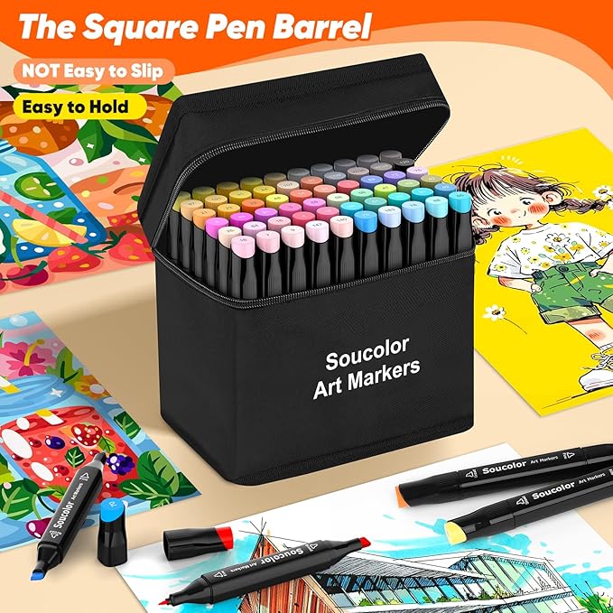 Soucolor Art Supplies for Kids Adult, Artist Art Set Kits, 120 Colors Numbered Dual Tip (Fine & Chisel) Alcohol Markers +1 Colorless Blender for Teen Boys Girls Gifts Trendy Stuff, Birthday Gift Case