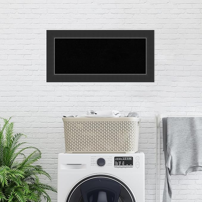 Amanti Art Black Cork Board for Wall, 17x35 Vision Board with Black Wood Frame, Medium Corkboard Office Decor for Home Organization, Modern Corkboard Pinboard to Display Items for Home Organization