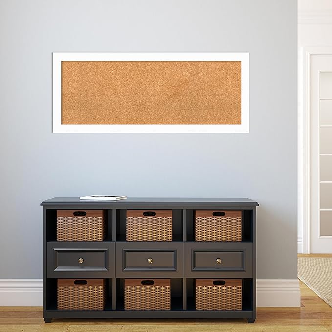 Amanti Art Natural Cork Board for Wall, 19x47 Vision Board with White Frame, Oversize Corkboard Office Decor for Home Organization, Casual Corkboard Pinboard to Display Items for Home Organization in