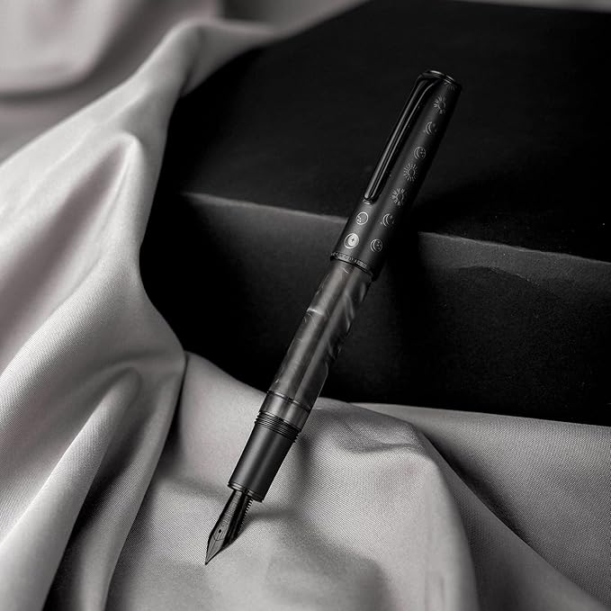 Hongdian N7 Gray Rabbit Resin Piston Fountain Pen, Iridium Long Blade Fine Nib Classic Pen, Smooth Writing Pen with Metal Box