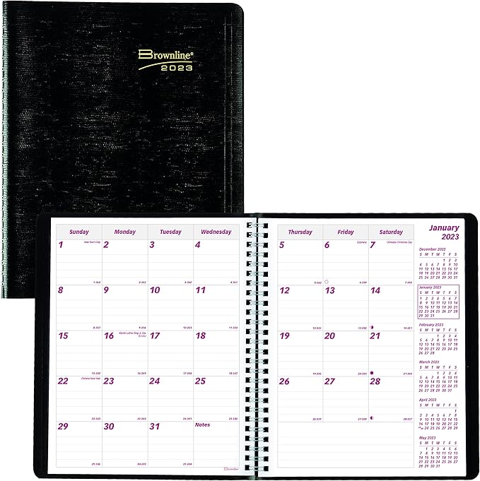 Brownline Essential Collection 14-Month Ruled Monthly Planner, 8.88 x 7.13, Black Cover, 14-Month (Dec to Jan): 2022 to 2024