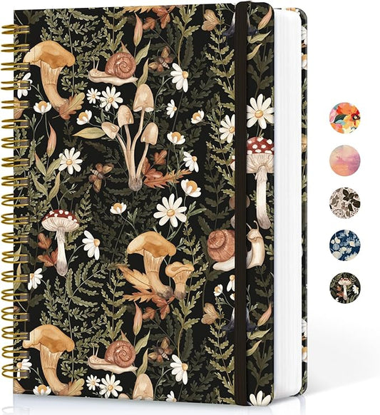 Lined Spiral Notebook Journal for Work, 300 Pages Thick B5 (7.1"x10") College Ruled Journal for Women & Writing, Hardcover Notebook for Note Taking, Perfect for Office Home School Supplies, Mushroom