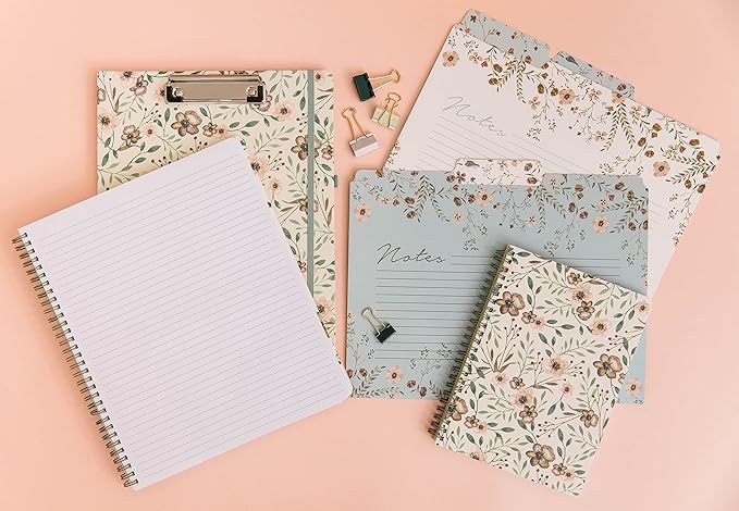 Steel Mill & Co Cute Large Spiral Notebook College Ruled, 11" x 9.5" with Durable Hardcover and 160 Lined Pages, Woodland Floral