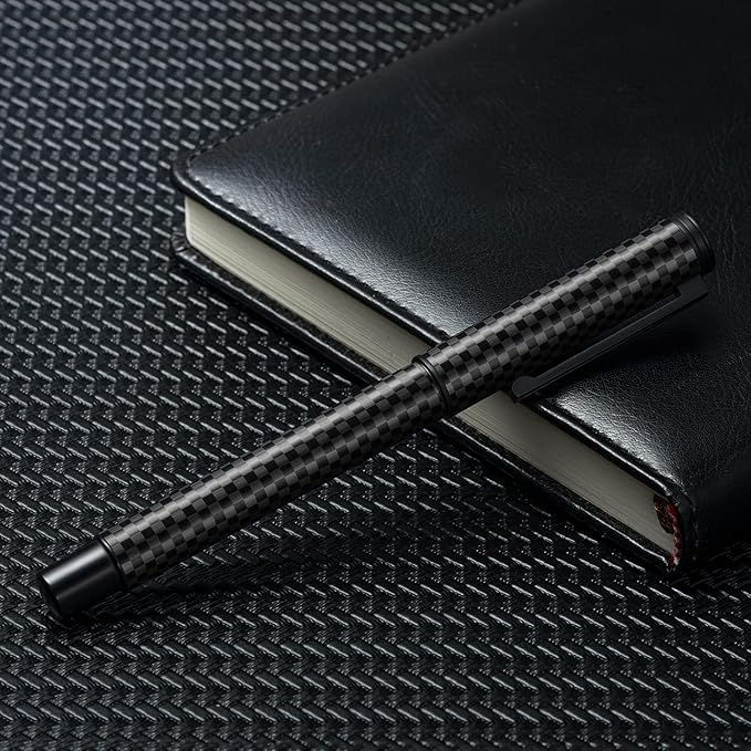 Hongdian Carbon Fiber Fountain Pen Fine Point, Slim Style with Converter and Metal Pen Case, The Light of Hope Serise
