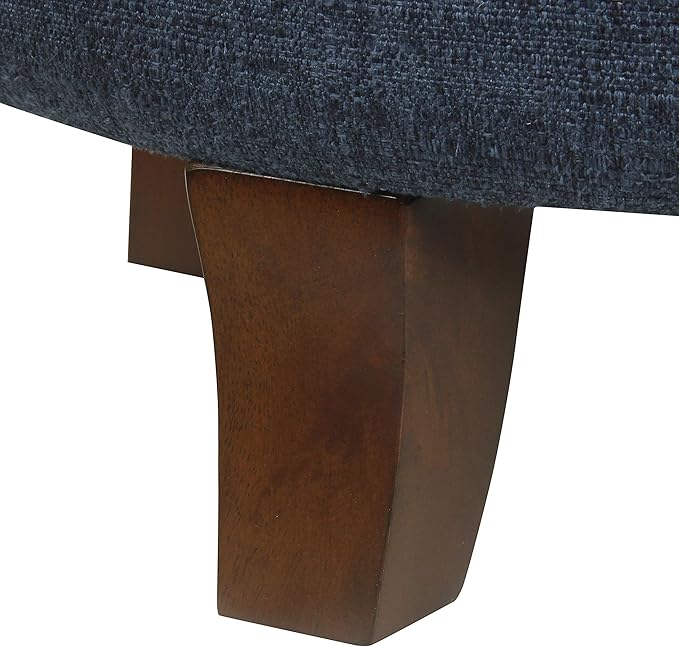 HomePop by Kinfine Fabric Upholstered Round Storage Ottoman - Velvet Button Tufted Ottoman with Removable Lid, Indigo Blue Woven