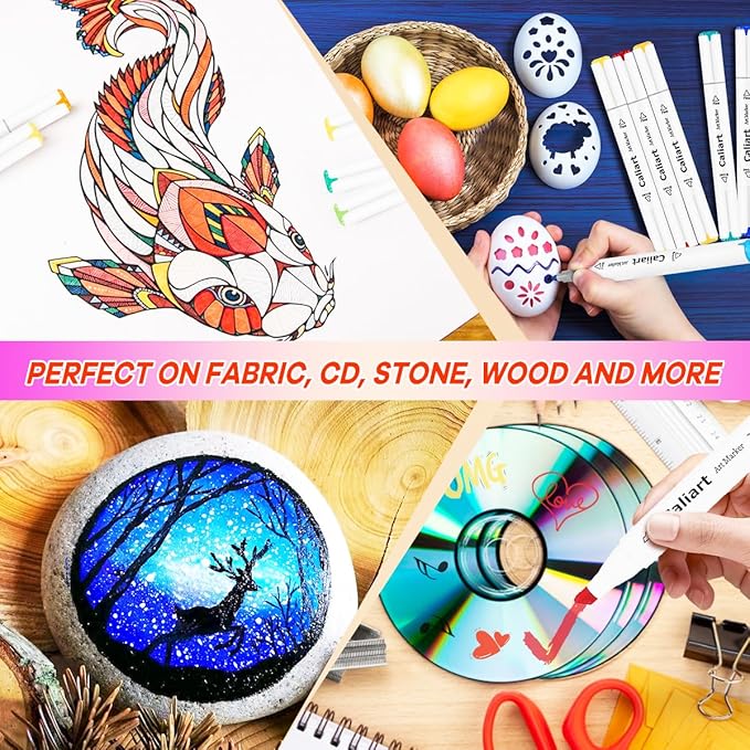 Caliart 81 Colors Alcohol Based Markers, Dual Tip Permanent Artist Art Sketch Markers for Adult Kid Coloring Book, Illustration Painting Card Making, Bonus 1 Colorless Alcohol Marker Blender