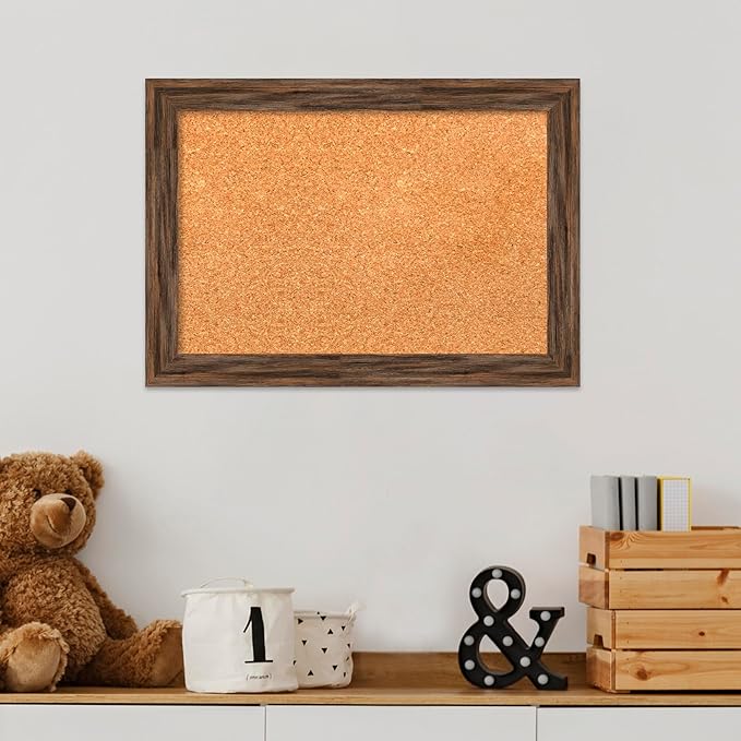 Amanti Art Natural Cork Board for Wall, 15x21 Vision Board with Brown Wood Frame, Small Corkboard Office Decor for Home Organization, Country Rustic Corkboard Pinboard to Display Items for Home