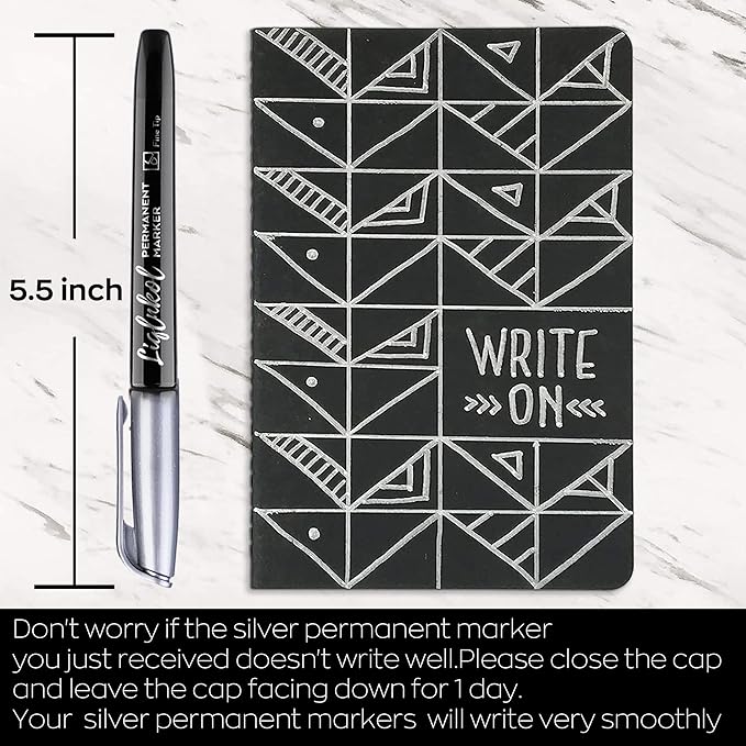 Silver Metallic Permanent Markers, 24 Pack Silver Metallic Marker Pens for Artist Illustration, Industrial Marking, DIY Crafts, Gift Card Making