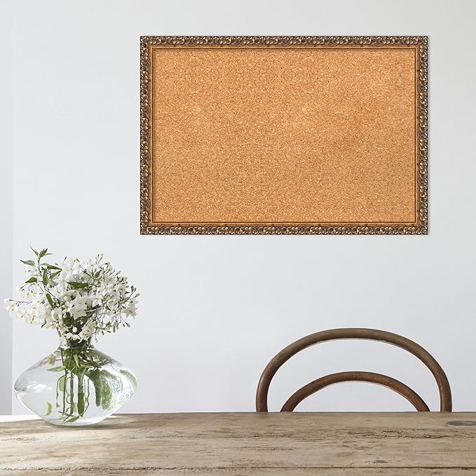 Amanti Art Natural Cork Board for Wall, 18x26 Vision Board with Bronze Frame, Medium Corkboard Office Decor for Home Organization, Traditional Corkboard Pinboard to Display Items for Home