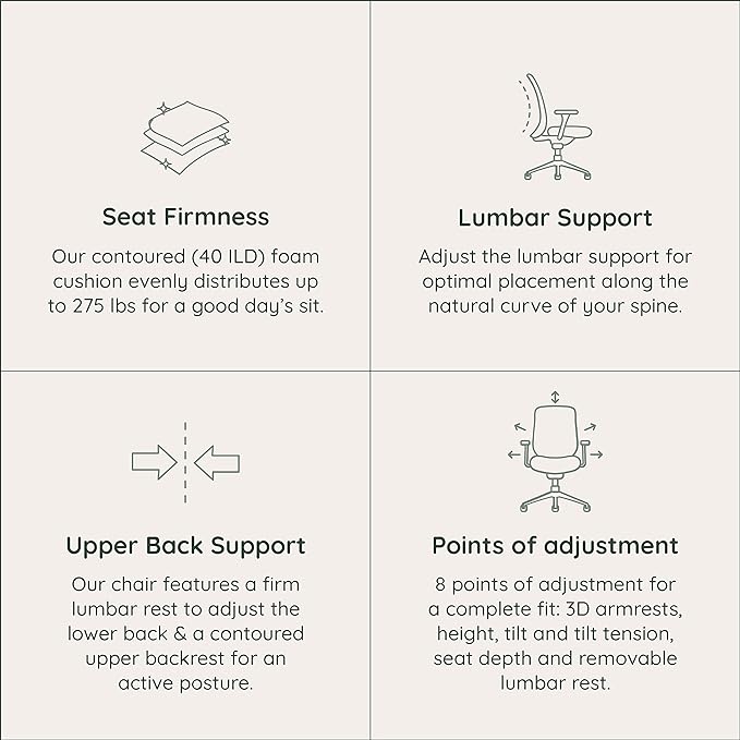 Branch Ergonomic Chair - A Versatile Desk Chair with Adjustable Lumbar Support, Breathable Mesh Backrest, and Smooth Wheels - Experience Optimal Comfort and Support - Pebble - White