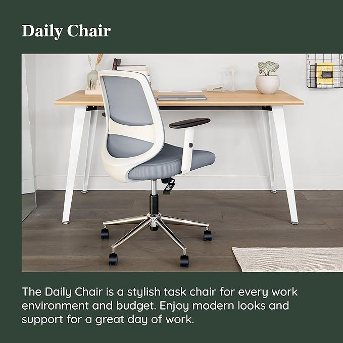 Branch Daily Chair - Computer Office Chair with Swivel, Lumbar Rest, and Adjustable Armrests - Sustainable, Stylish Mesh, & Adjustable Armrests - Comfortable Seating for Improved Posture - Slate