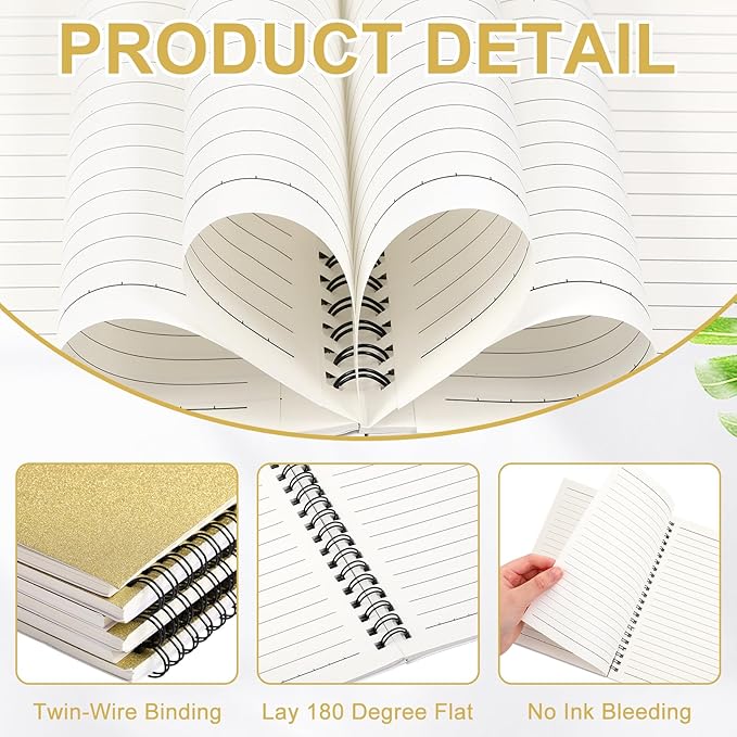 Yahenda 6 Pcs Spiral Notebook Bulk A5 Journal Lined 8.3'' x 5.5'' Writing Composition Paper Small Notepad Subject Notebook for Students Office Business Back to School Supplies (Light Gold)