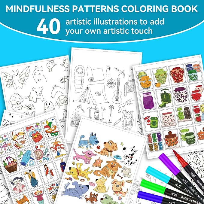 Adult Coloring Book, 40 Sheet Stress Relief Coloring Books for Adults Relaxation,Spiral Bound Single-Sided Pages,Arts and Crafts for Women Man,Unique 16-Gallery Multi-Pattern Design with 36 Markers