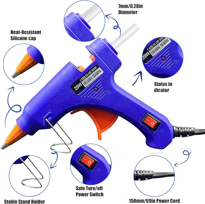 Mini Hot Glue Gun 30pcs Glue Stick Hot Glue Gun Set For Quick Repair Artist DIY Art Home 20w Blue
