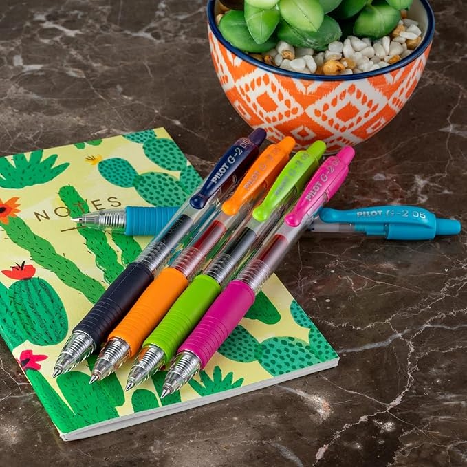 G2 Retractable Premium Gel Ink Roller Ball Pens Extra Fine Point (.5mm) Blue Ink 3 pack; Refillable & Premium Comfort Grip Bundle with Plastic Reusable Pouch