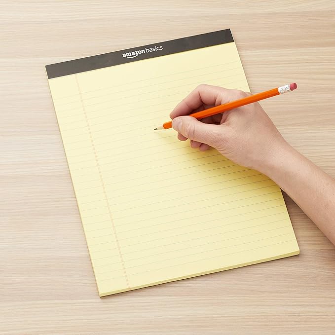 Amazon Basics 50 sheet Wide Ruled Lined Writing Note Pad, 8.5" x 11.75", 12-Pack, 600 Perforated Sheets, Canary