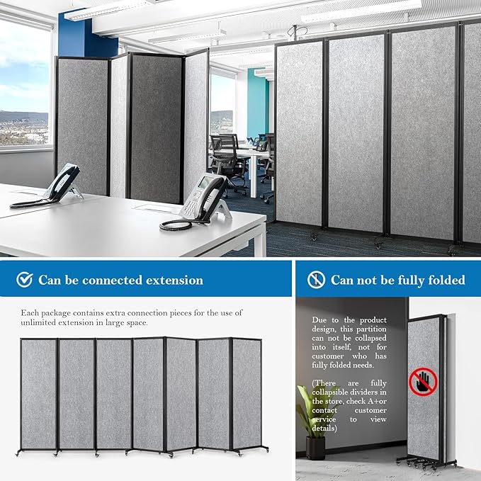 Room Partition,Office Divider,Portable Commercial Screen Dividers,Privacy Partition Separator,Classroom School Dividers, 8'5"L* 6'7"H,4 Panel,Light Grey