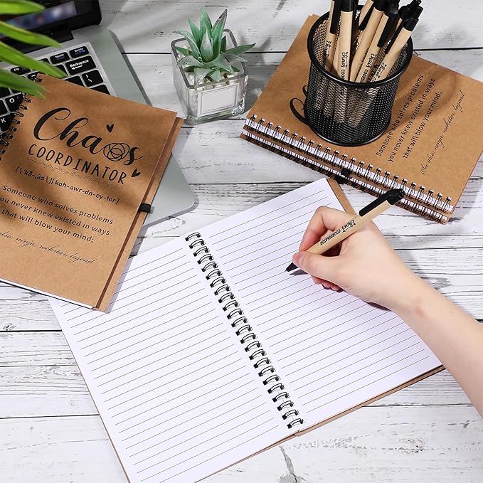 Nezyo 10 Sets Chaos Coordinator Gifts Employee Appreciation Week Notebook with Ballpoint Pen Spiral Notebook Teacher Appreciation Gifts Bulk for Women Men Journals Thank You Cowerker (Brown)