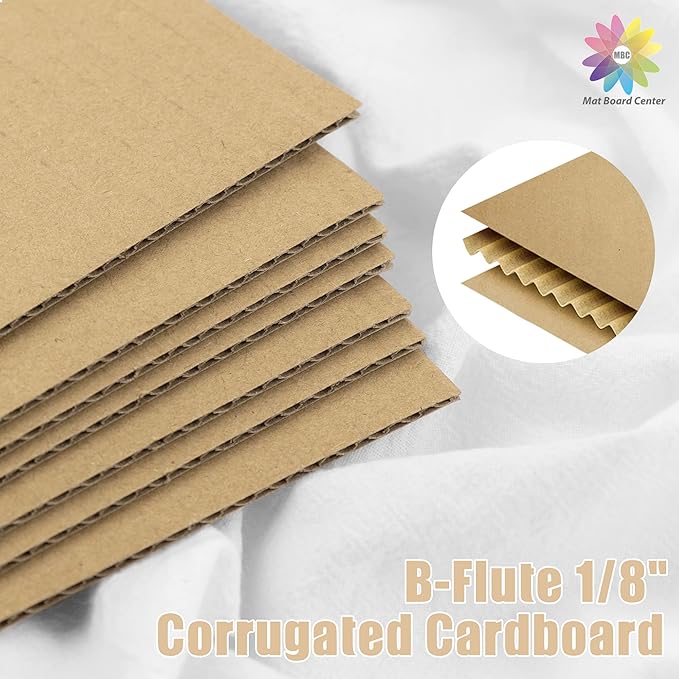 Mat Board Center, 25 pack 9x12 Brown Cardboard sheet, 1/8 inch thick, Flat Corrugated Cardboard Inserts for Packing, Shipping, Mailing, Cardboard Backing, Art Craft Card Board